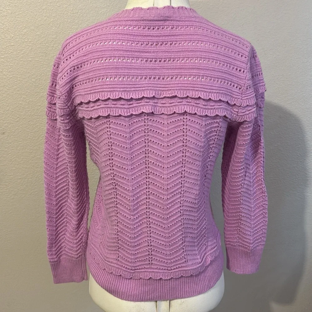 J.Crew Crewneck Scalloped Pointelle Lavender Knit Wool Blend Women's Sweater